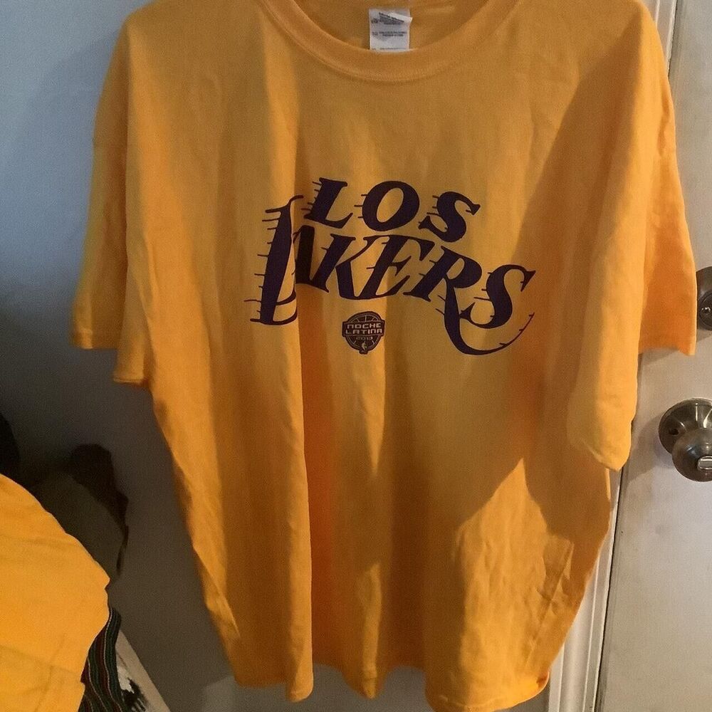Los Lakers tee t shirt Yellow color 2013 noche latina It was not until 1996 whe